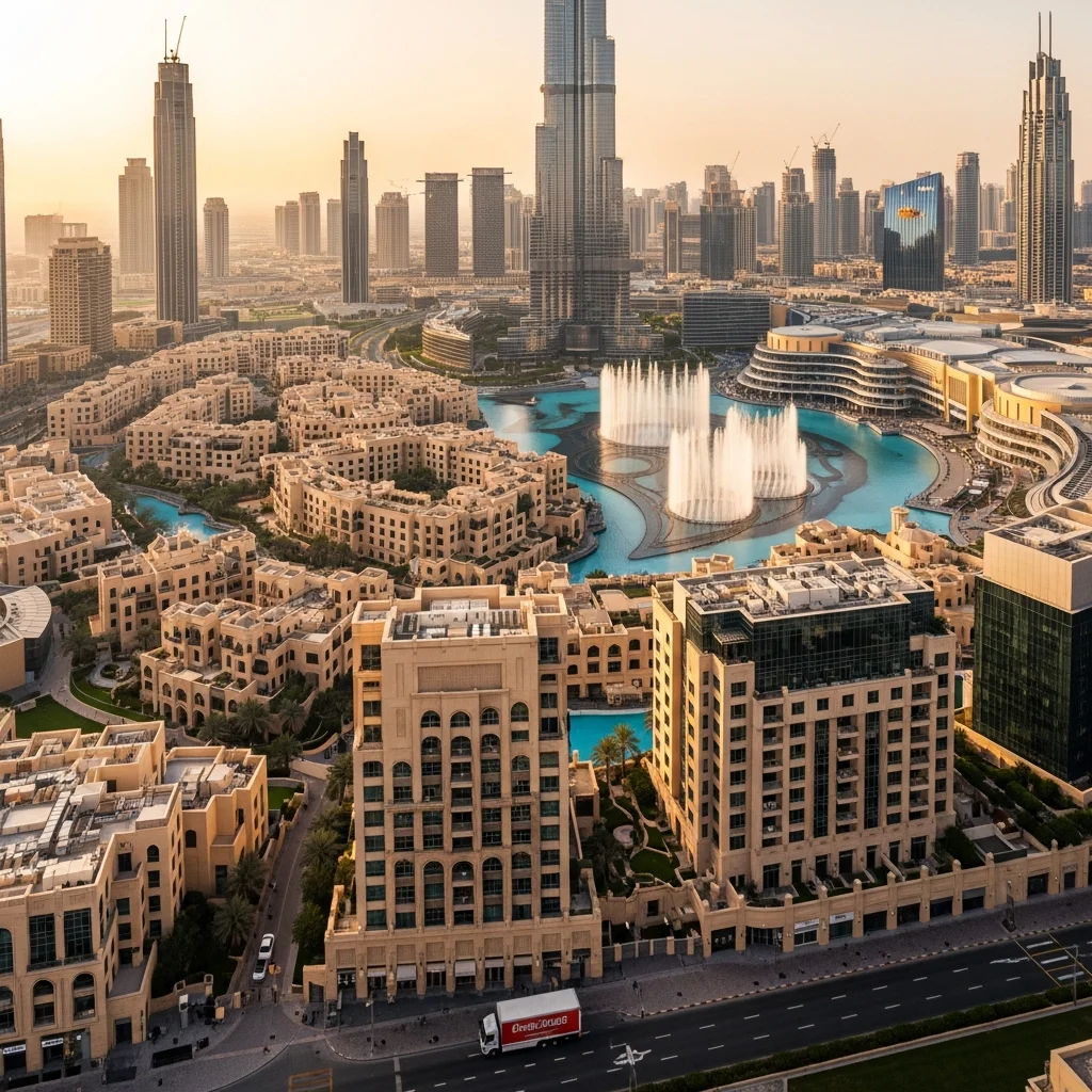 Downtown Dubai skyline with Burj Khalifa - professional movers serving the area