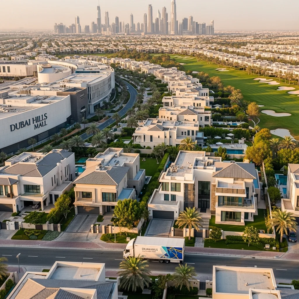 Dubai Hills Estate community with modern villas and golf course views