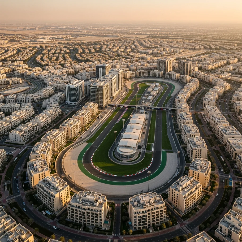 Motor City Dubai featuring Dubai Autodrome racing circuit and residential community