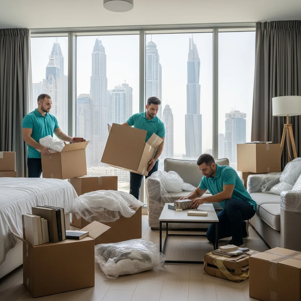 Studio apartment being rapidly packed for same-day move