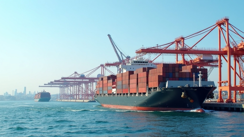 International shipping container being loaded at Dubai port for overseas relocation