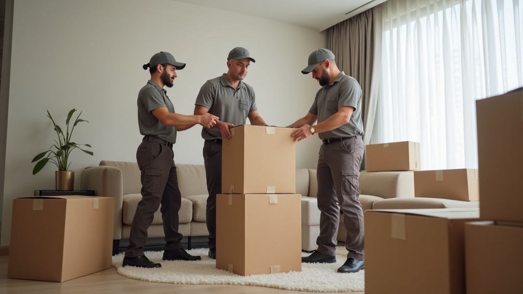 Professional movers carefully packing delicate items with bubble wrap and premium materials in Dubai
